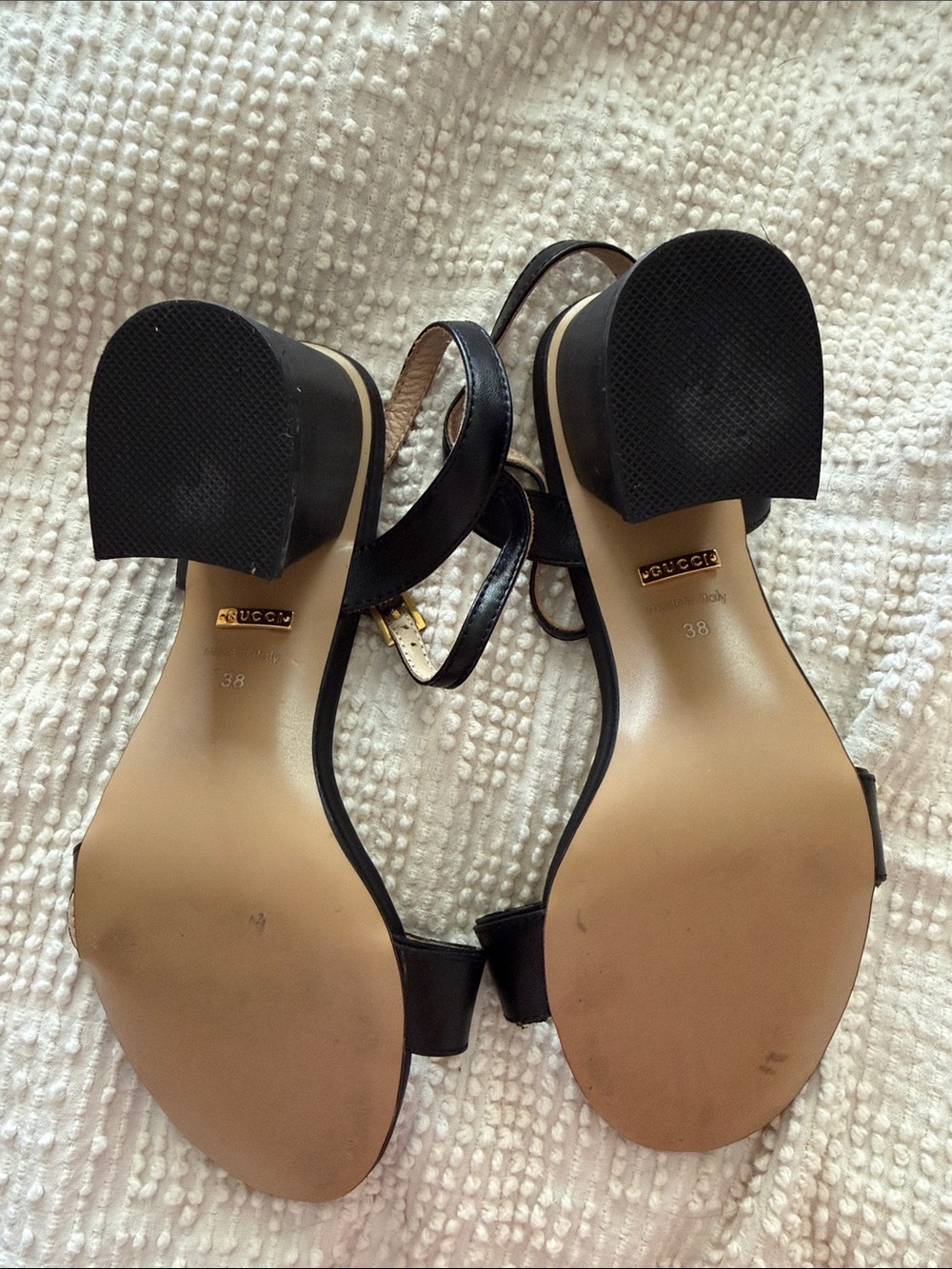 Authentic Gucci Marmont Double G Black Leather Block Heel Sandals Size 38 - Picture 3 of 8